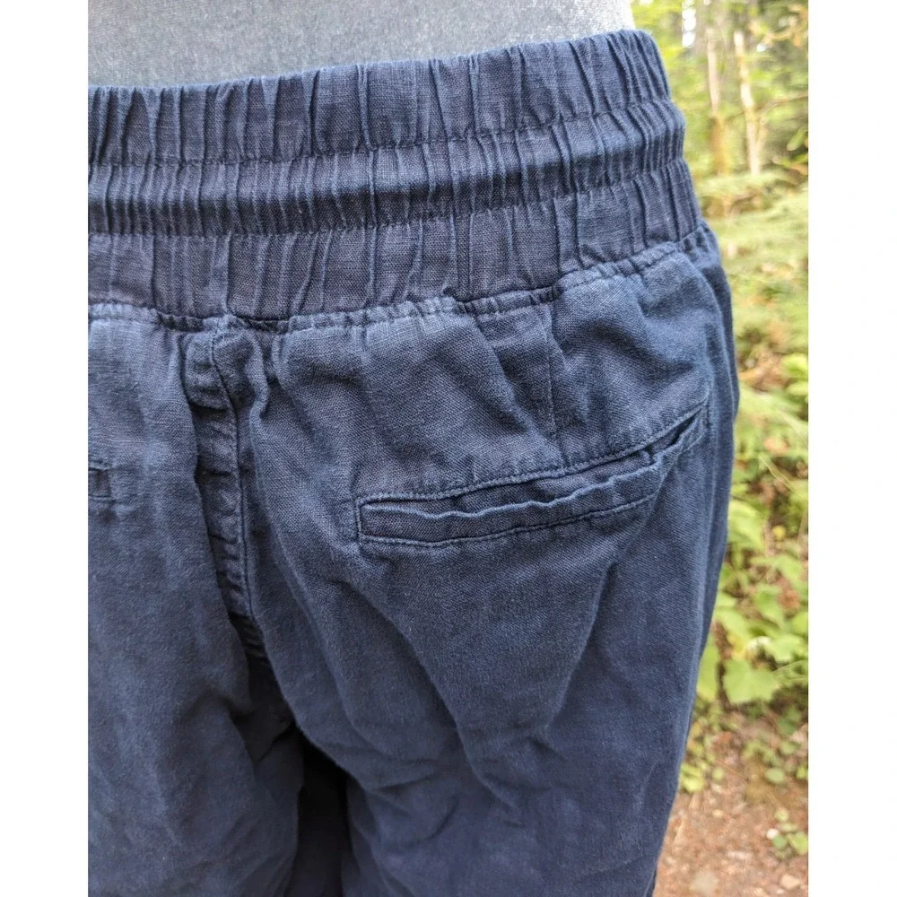 Quince 100% European Linen Wide Leg Pants M Navy Blue Pull On Drawstring Capsule